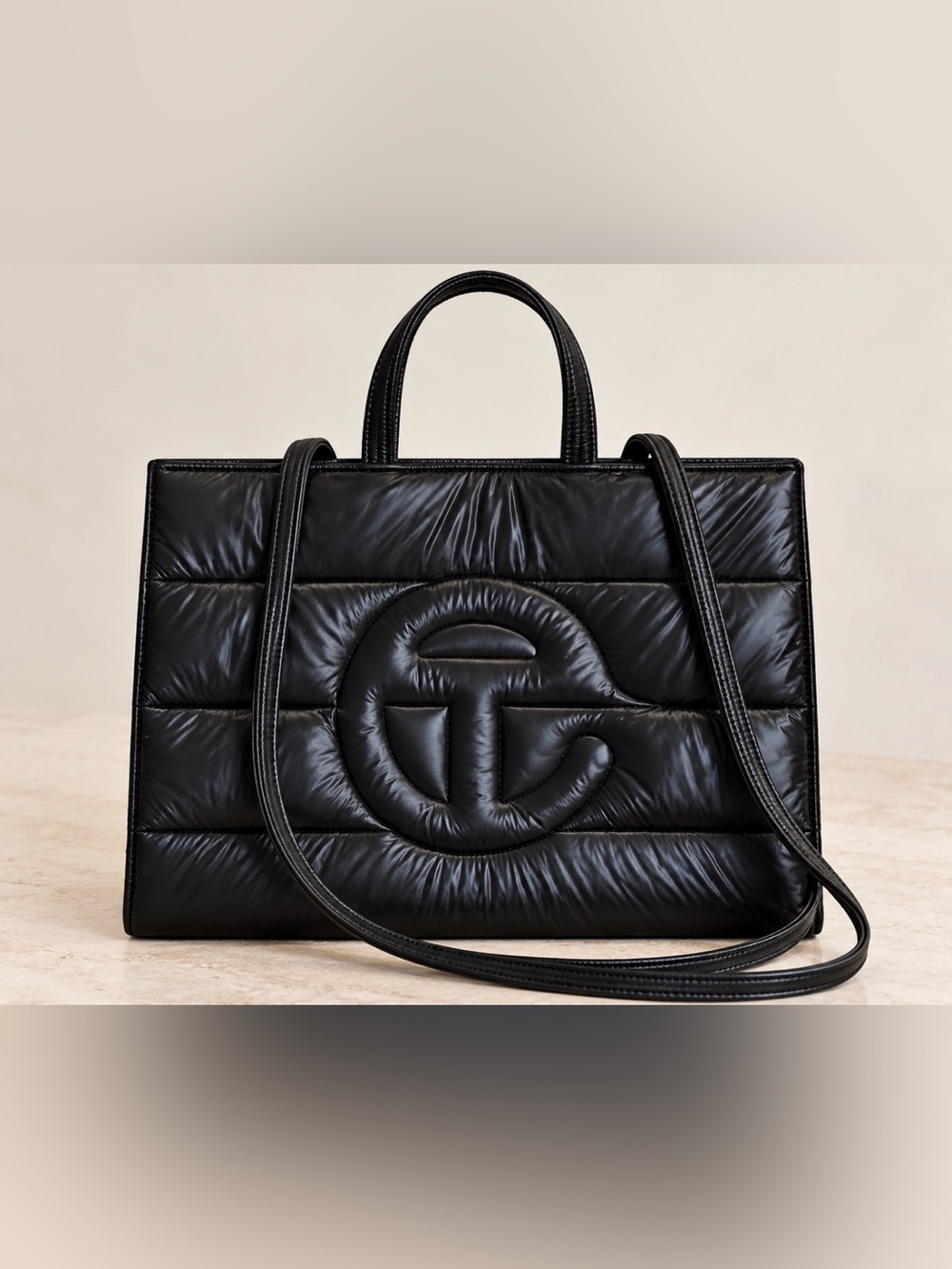 Telfar Medium Puff Shopper Black Quilted Tote Bag